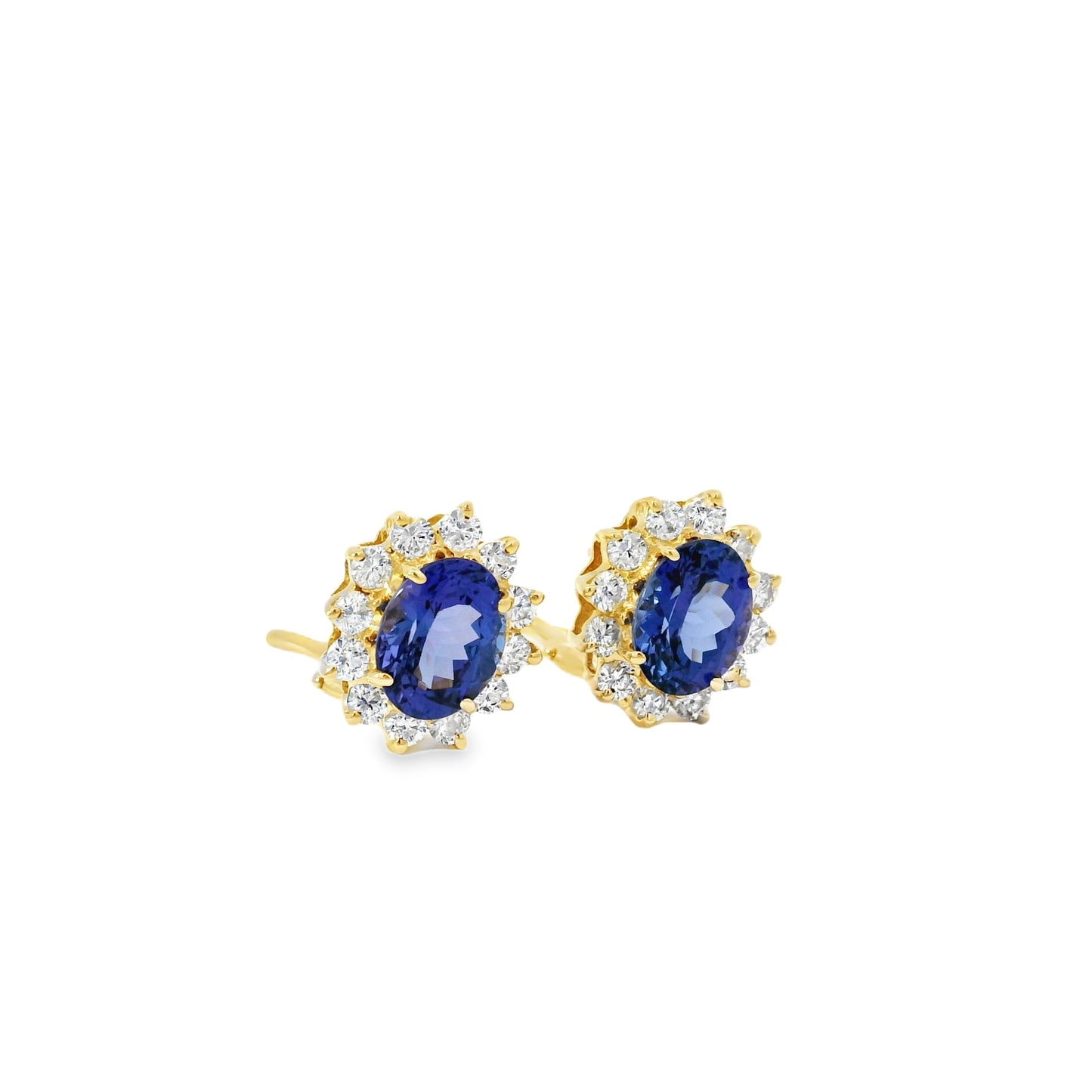 14k Yellow Gold 3.65ctw Oval Cut Tanzanite and 1.10ctw Round Brilliant Diamond Earrings