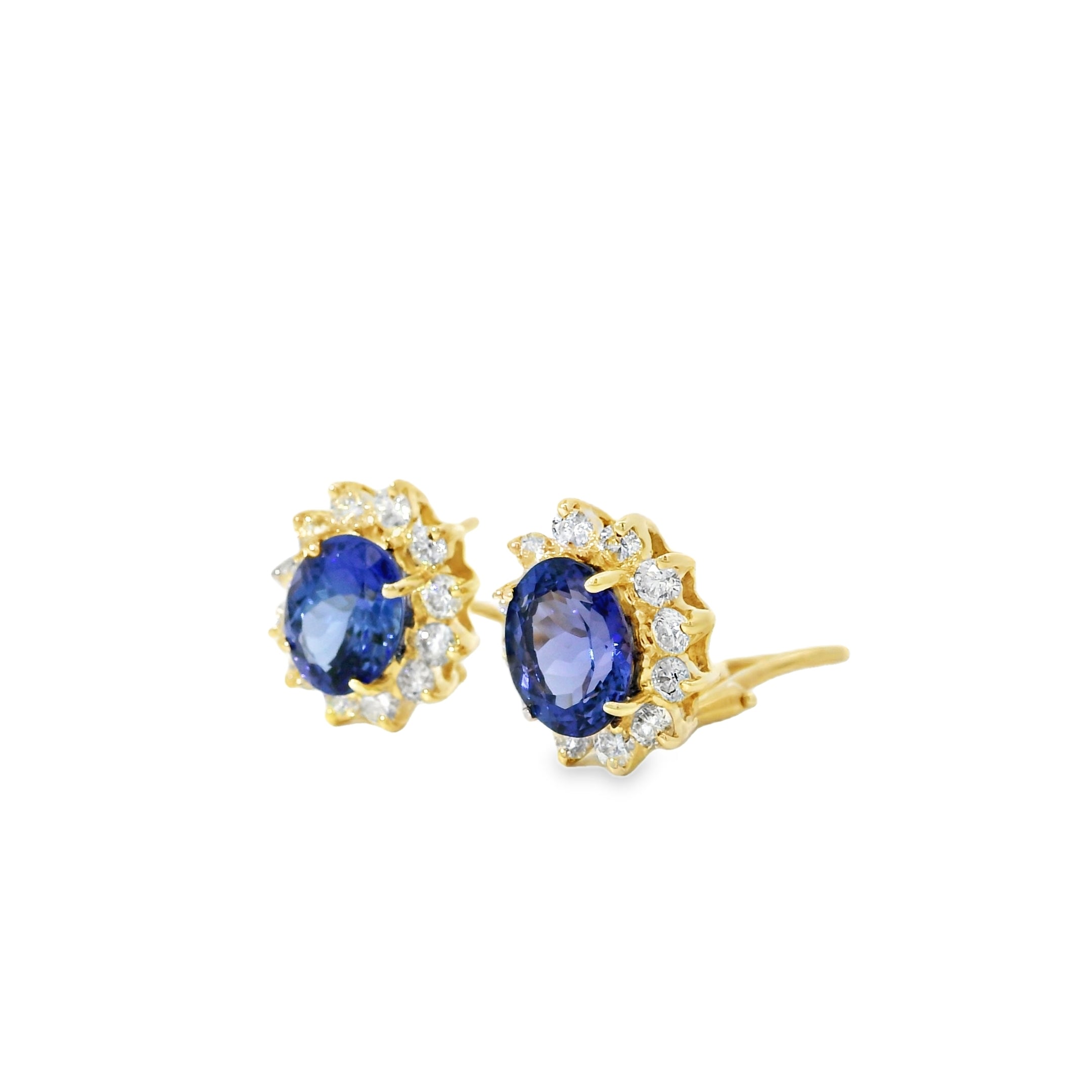 14k Yellow Gold 3.65ctw Oval Cut Tanzanite and 1.10ctw Round Brilliant Diamond Earrings
