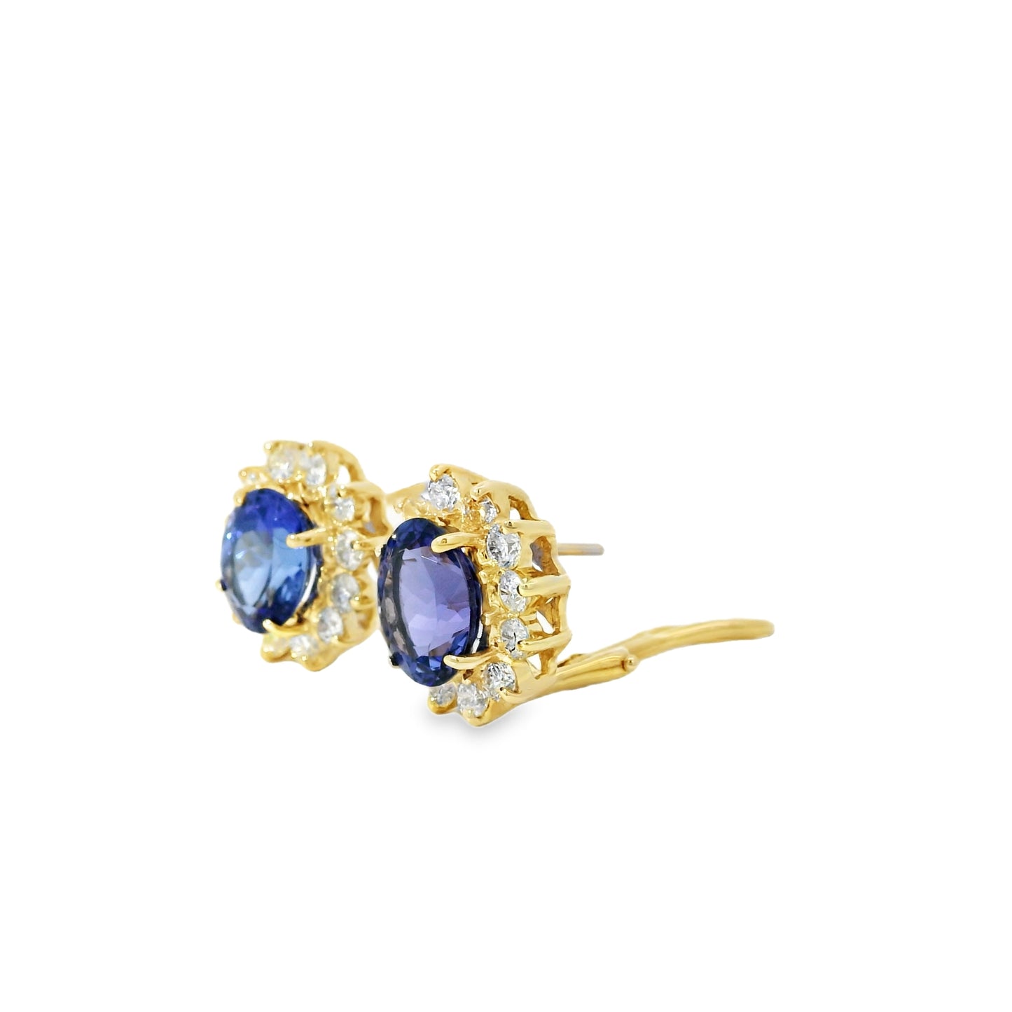 14k Yellow Gold 3.65ctw Oval Cut Tanzanite and 1.10ctw Round Brilliant Diamond Earrings