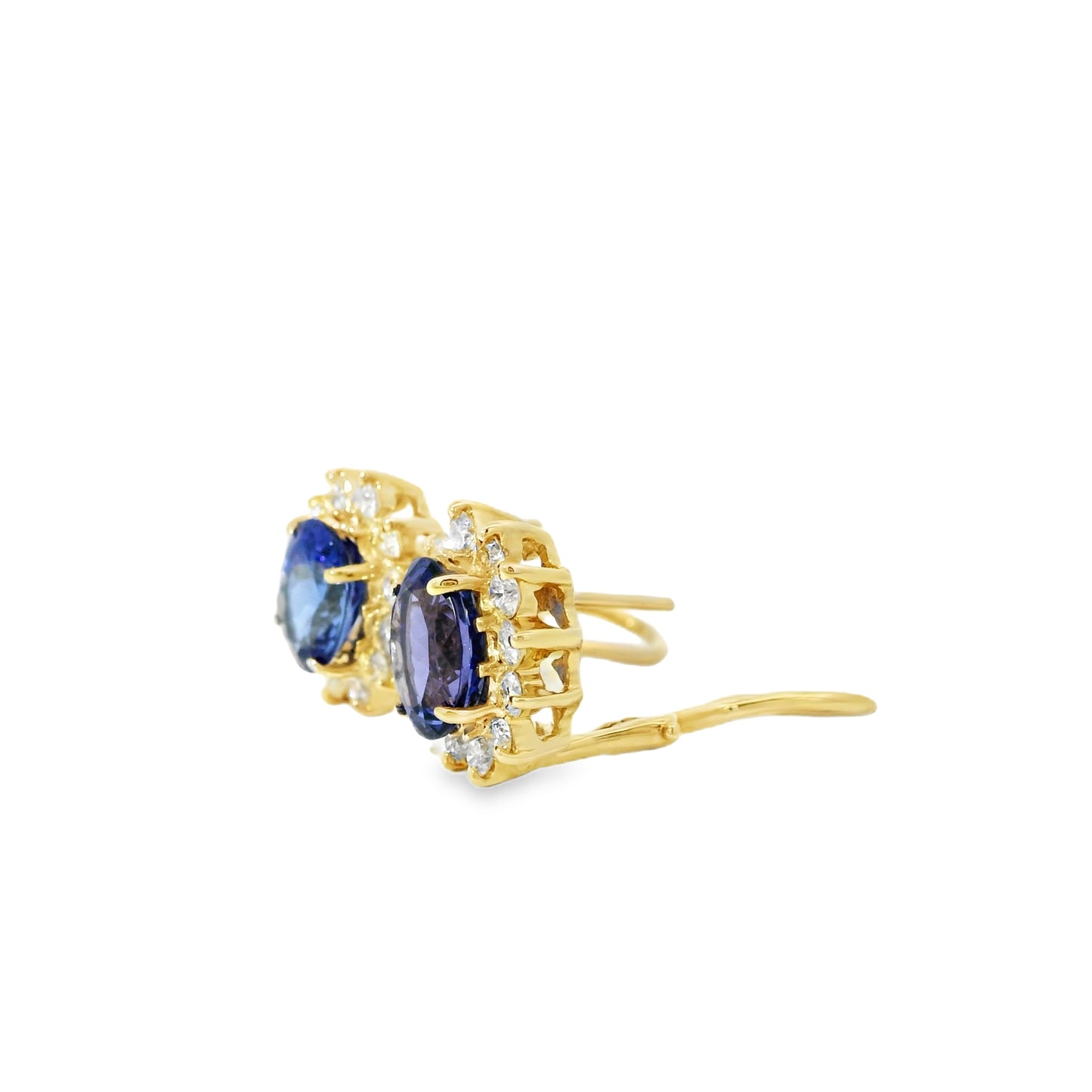 14k Yellow Gold 3.65ctw Oval Cut Tanzanite and 1.10ctw Round Brilliant Diamond Earrings