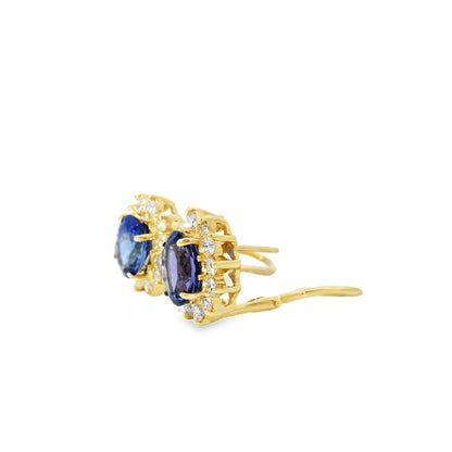 14k Yellow Gold 3.65ctw Oval Cut Tanzanite and 1.10ctw Round Brilliant Diamond Earrings