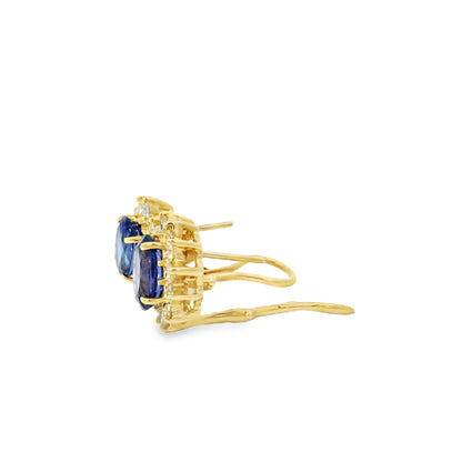 14k Yellow Gold 3.65ctw Oval Cut Tanzanite and 1.10ctw Round Brilliant Diamond Earrings