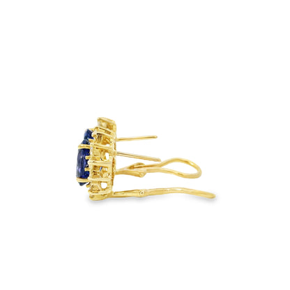 14k Yellow Gold 3.65ctw Oval Cut Tanzanite and 1.10ctw Round Brilliant Diamond Earrings