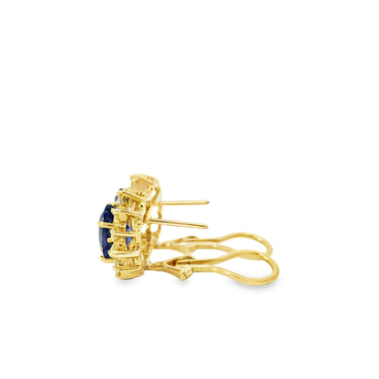14k Yellow Gold 3.65ctw Oval Cut Tanzanite and 1.10ctw Round Brilliant Diamond Earrings