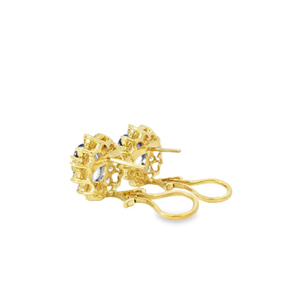 14k Yellow Gold 3.65ctw Oval Cut Tanzanite and 1.10ctw Round Brilliant Diamond Earrings
