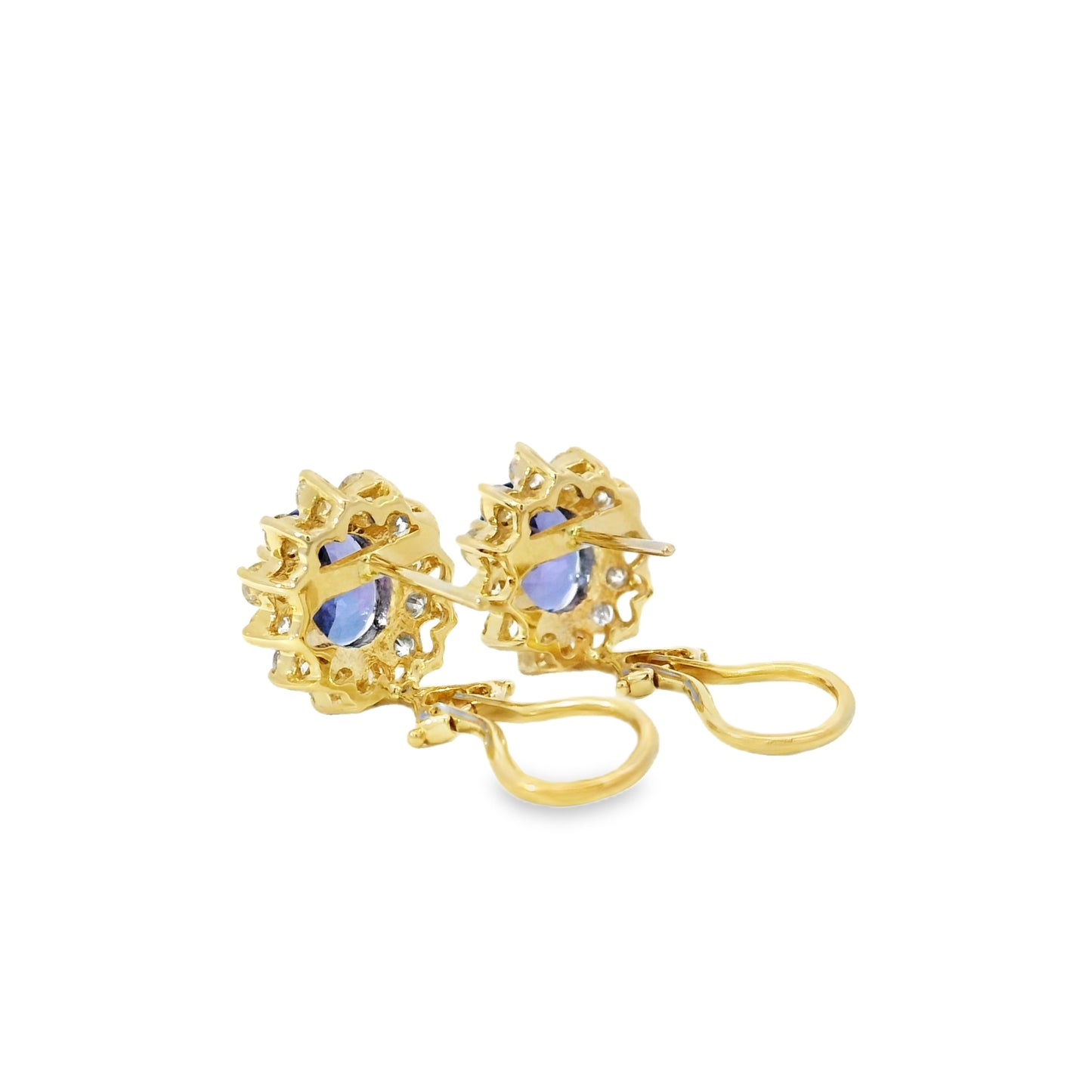14k Yellow Gold 3.65ctw Oval Cut Tanzanite and 1.10ctw Round Brilliant Diamond Earrings