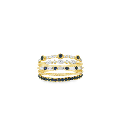 18k Yellow Gold 0.91ctw Sapphire and Diamond Layered Ring