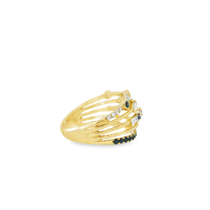 18k Yellow Gold 0.91ctw Sapphire and Diamond Layered Ring