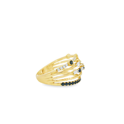 18k Yellow Gold 0.91ctw Sapphire and Diamond Layered Ring