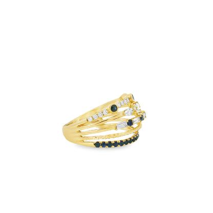 18k Yellow Gold 0.91ctw Sapphire and Diamond Layered Ring
