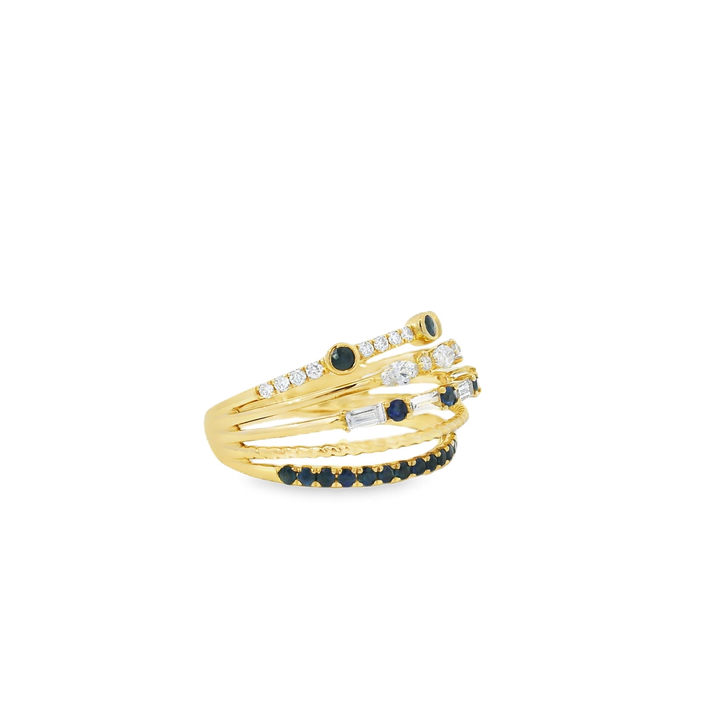 18k Yellow Gold 0.91ctw Sapphire and Diamond Layered Ring
