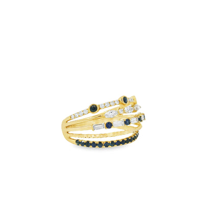 18k Yellow Gold 0.91ctw Sapphire and Diamond Layered Ring