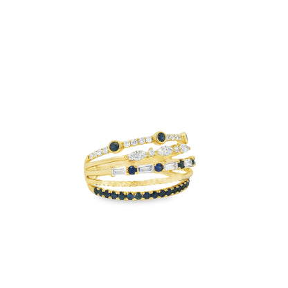 18k Yellow Gold 0.91ctw Sapphire and Diamond Layered Ring