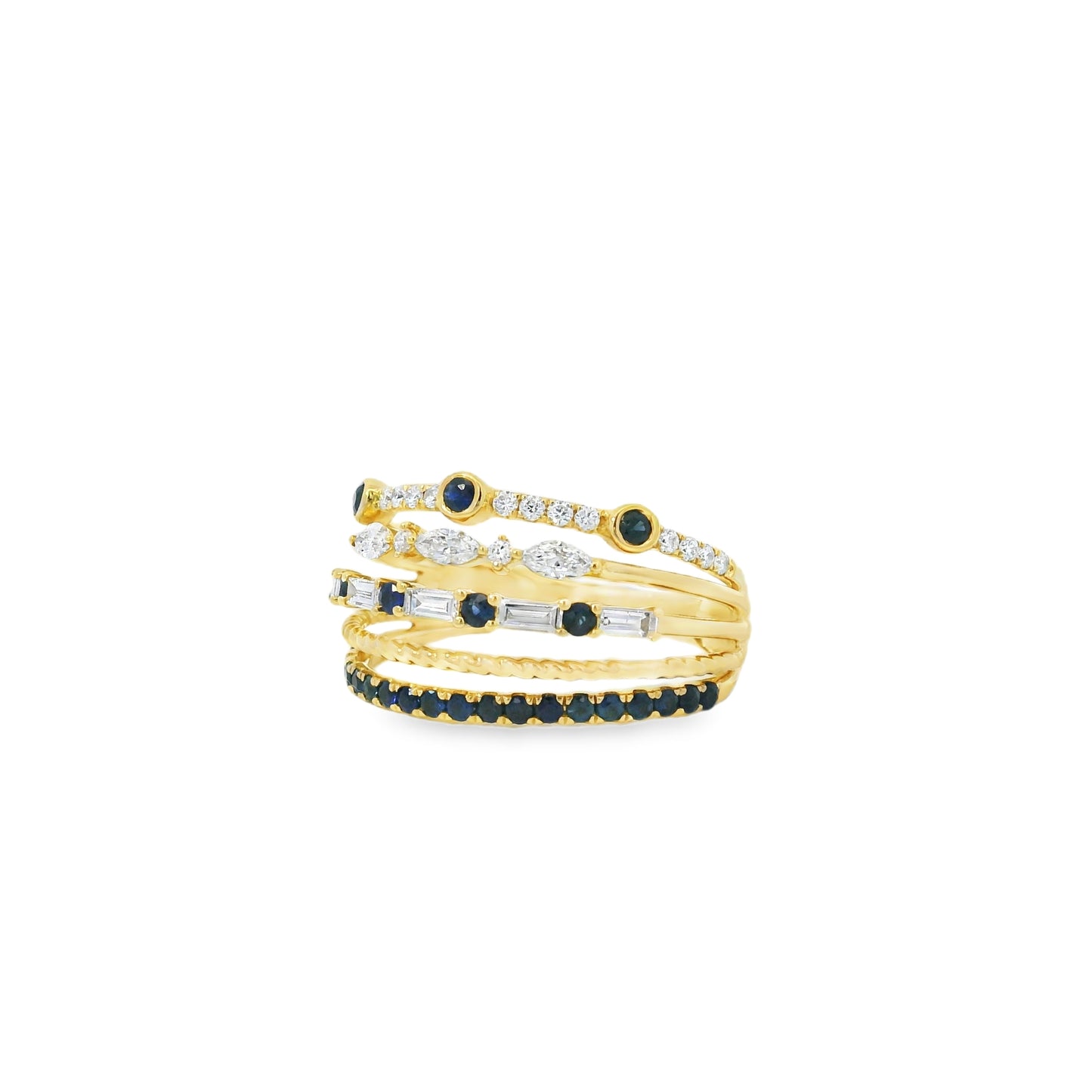 18k Yellow Gold 0.91ctw Sapphire and Diamond Layered Ring