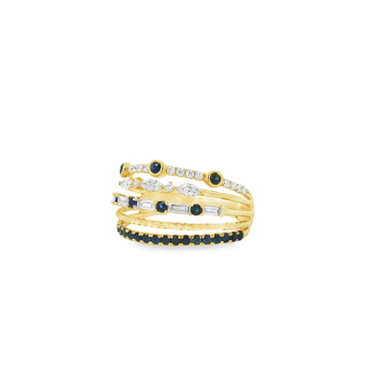 18k Yellow Gold 0.91ctw Sapphire and Diamond Layered Ring