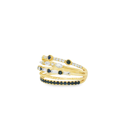 18k Yellow Gold 0.91ctw Sapphire and Diamond Layered Ring