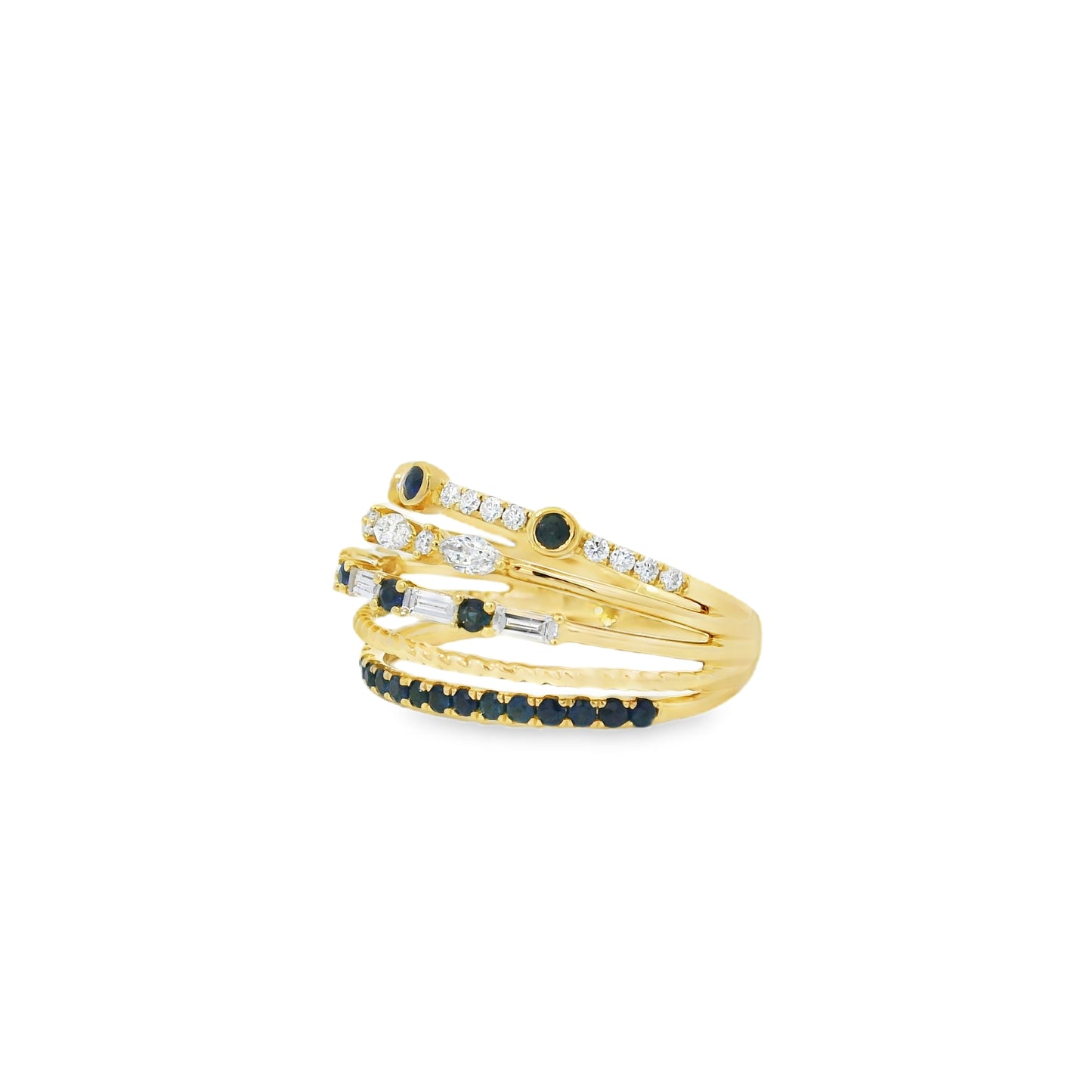 18k Yellow Gold 0.91ctw Sapphire and Diamond Layered Ring