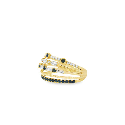 18k Yellow Gold 0.91ctw Sapphire and Diamond Layered Ring