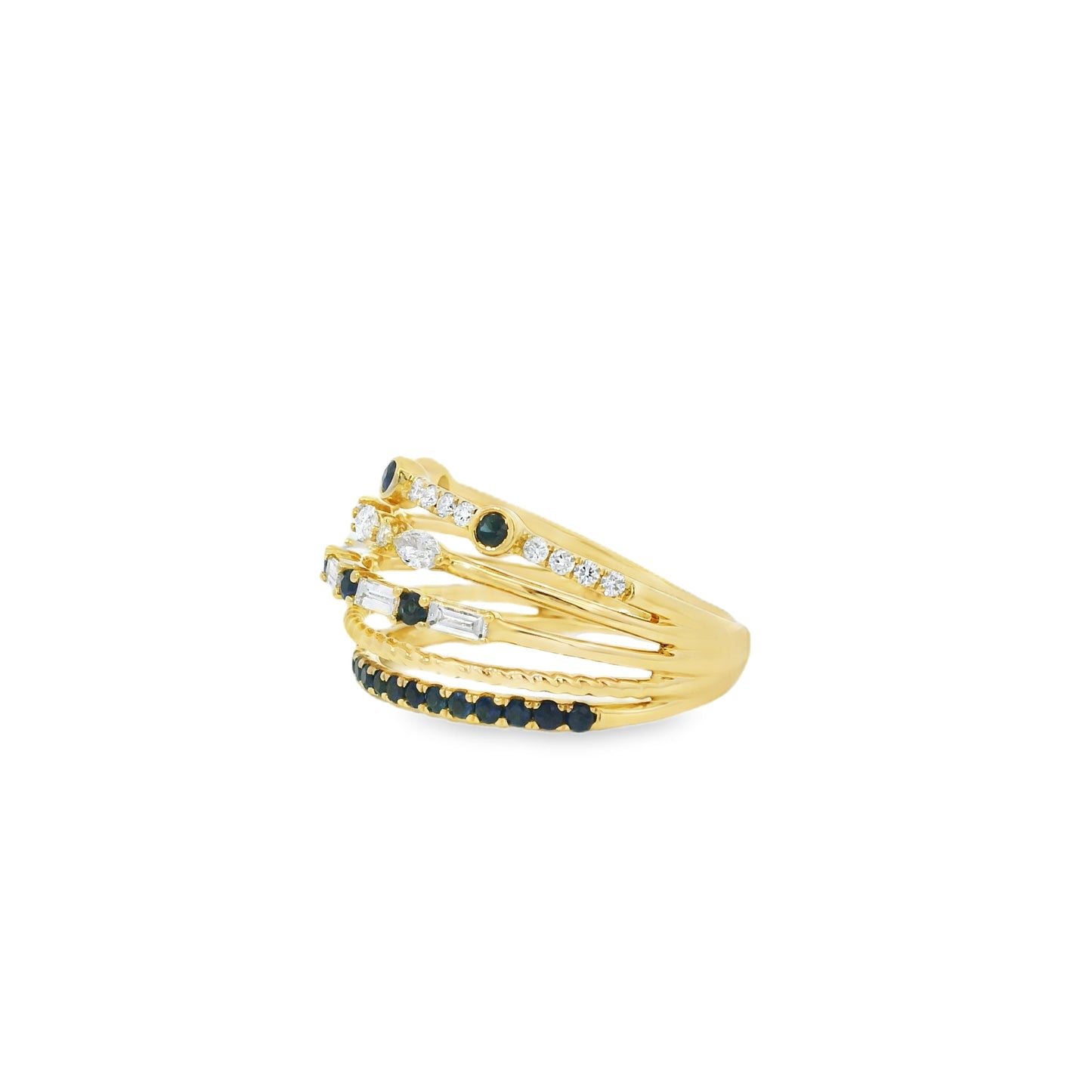 18k Yellow Gold 0.91ctw Sapphire and Diamond Layered Ring