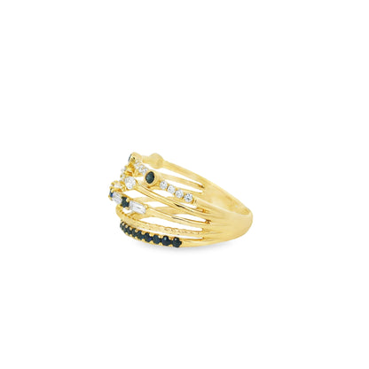 18k Yellow Gold 0.91ctw Sapphire and Diamond Layered Ring