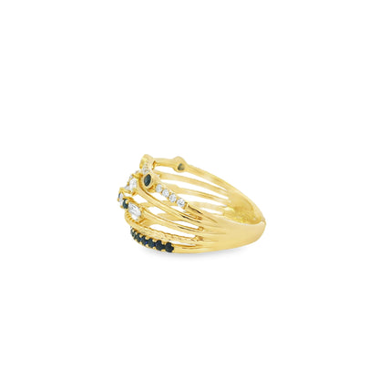 18k Yellow Gold 0.91ctw Sapphire and Diamond Layered Ring