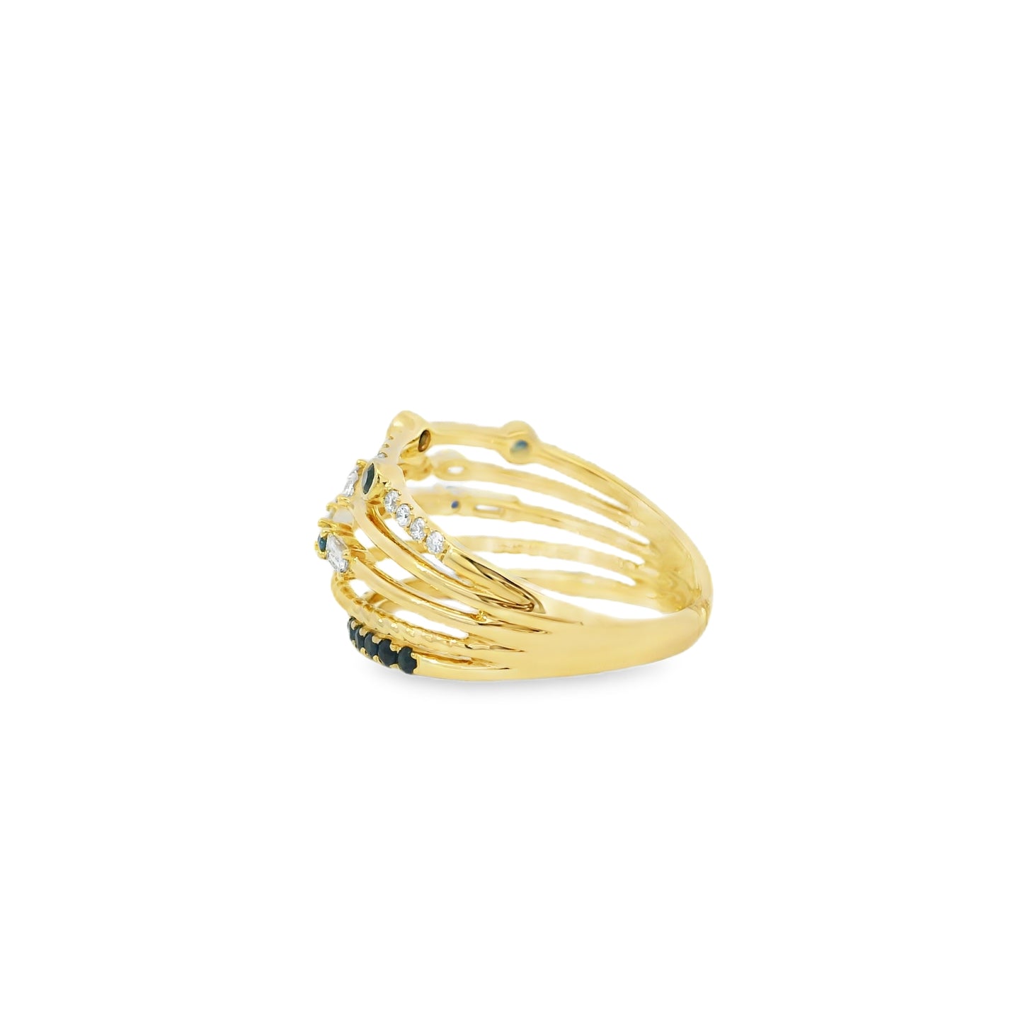 18k Yellow Gold 0.91ctw Sapphire and Diamond Layered Ring