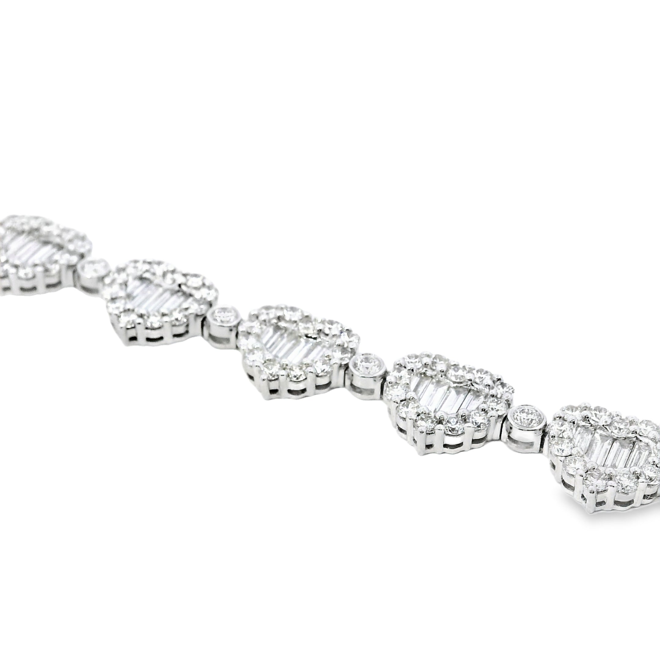 18k White Gold 25.47ctw Mixed Cut Diamond Heart-Shaped Tennis Bracelet