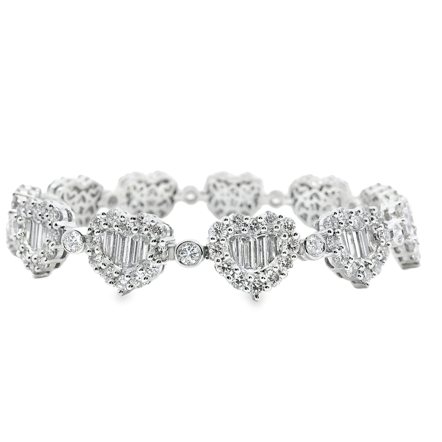 18k White Gold 25.47ctw Mixed Cut Diamond Heart-Shaped Tennis Bracelet