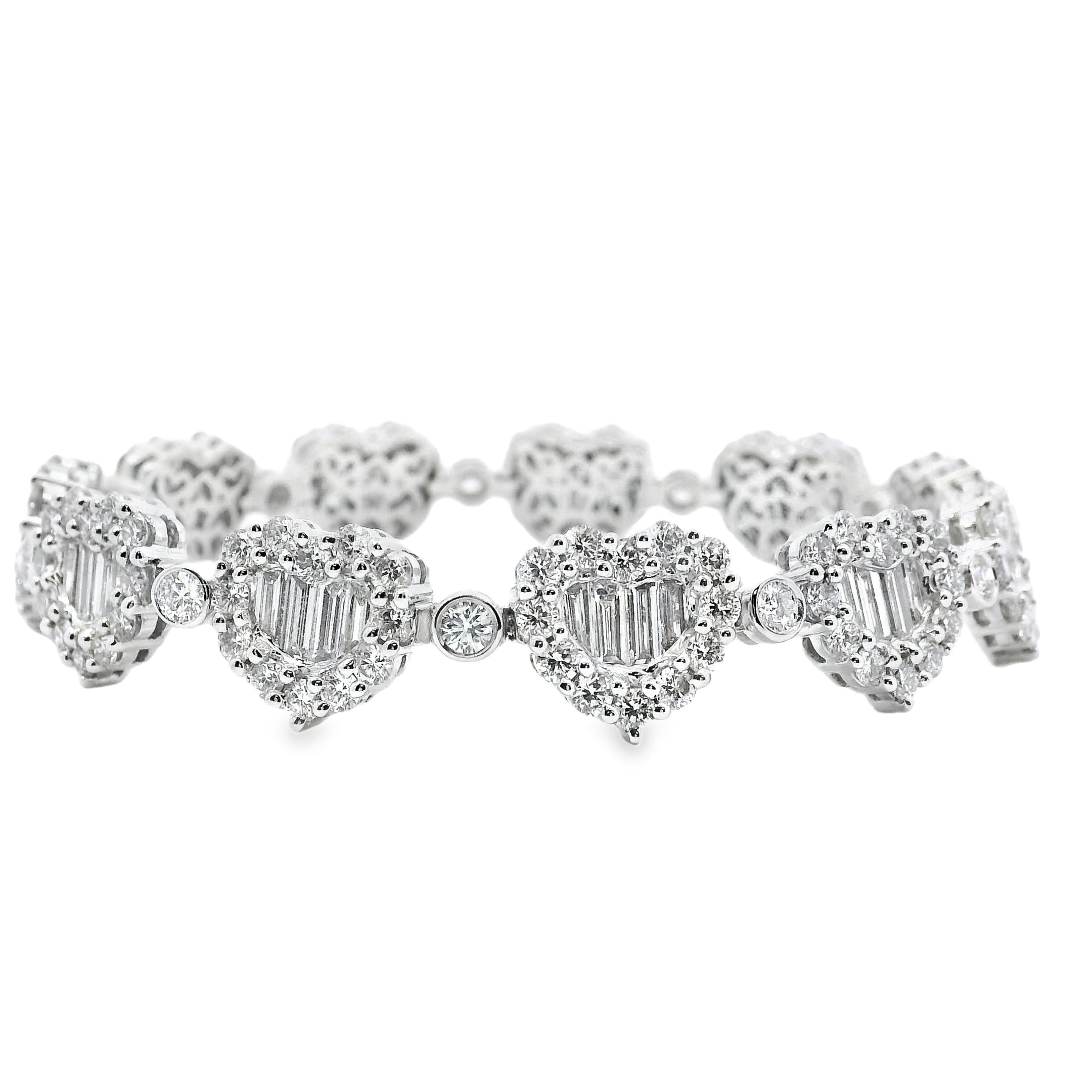 18k White Gold 25.47ctw Mixed Cut Diamond Heart-Shaped Tennis Bracelet