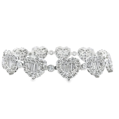 18k White Gold 25.47ctw Mixed Cut Diamond Heart-Shaped Tennis Bracelet