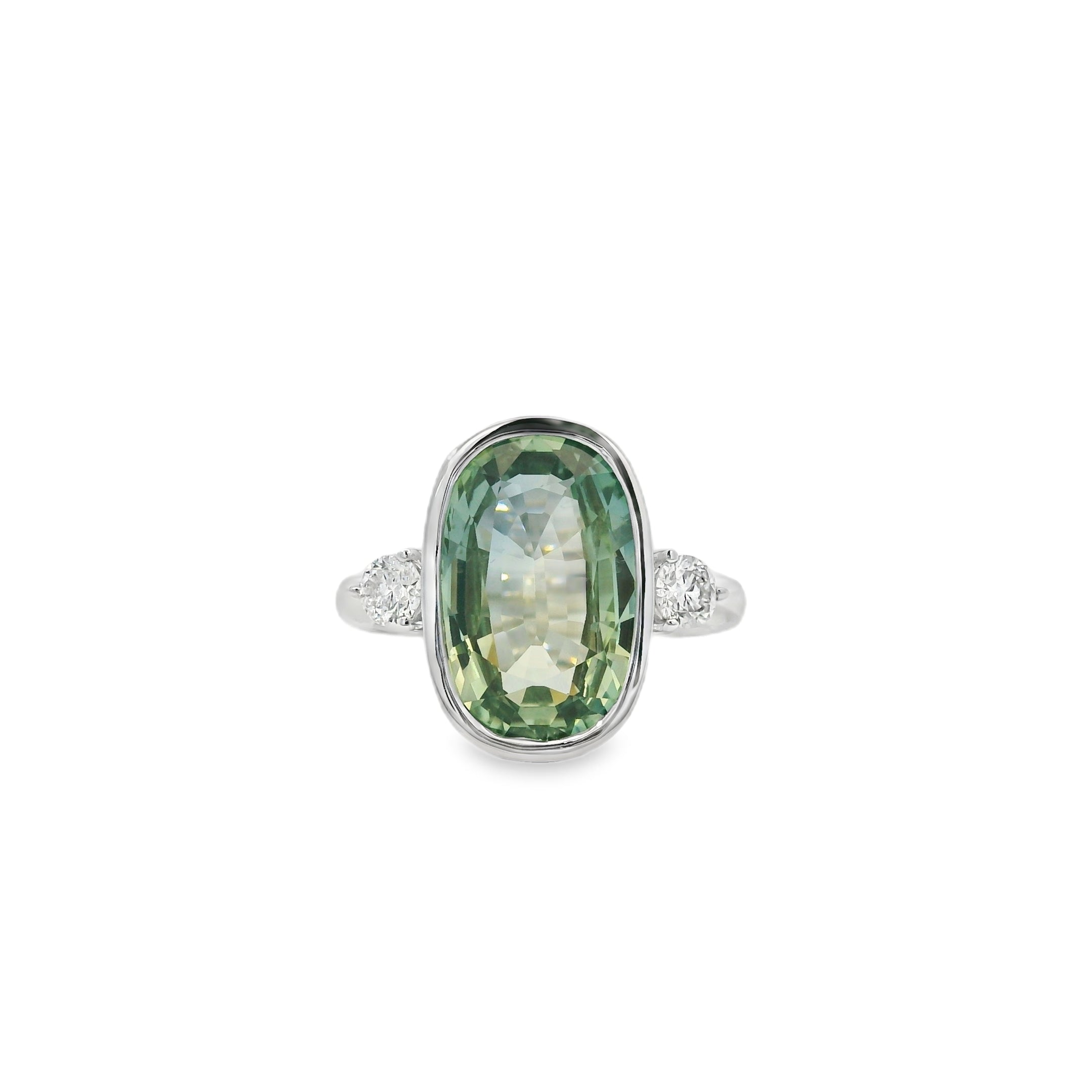 18k White Gold 6.10ct Natural GIA Certified Green Sapphire Ring