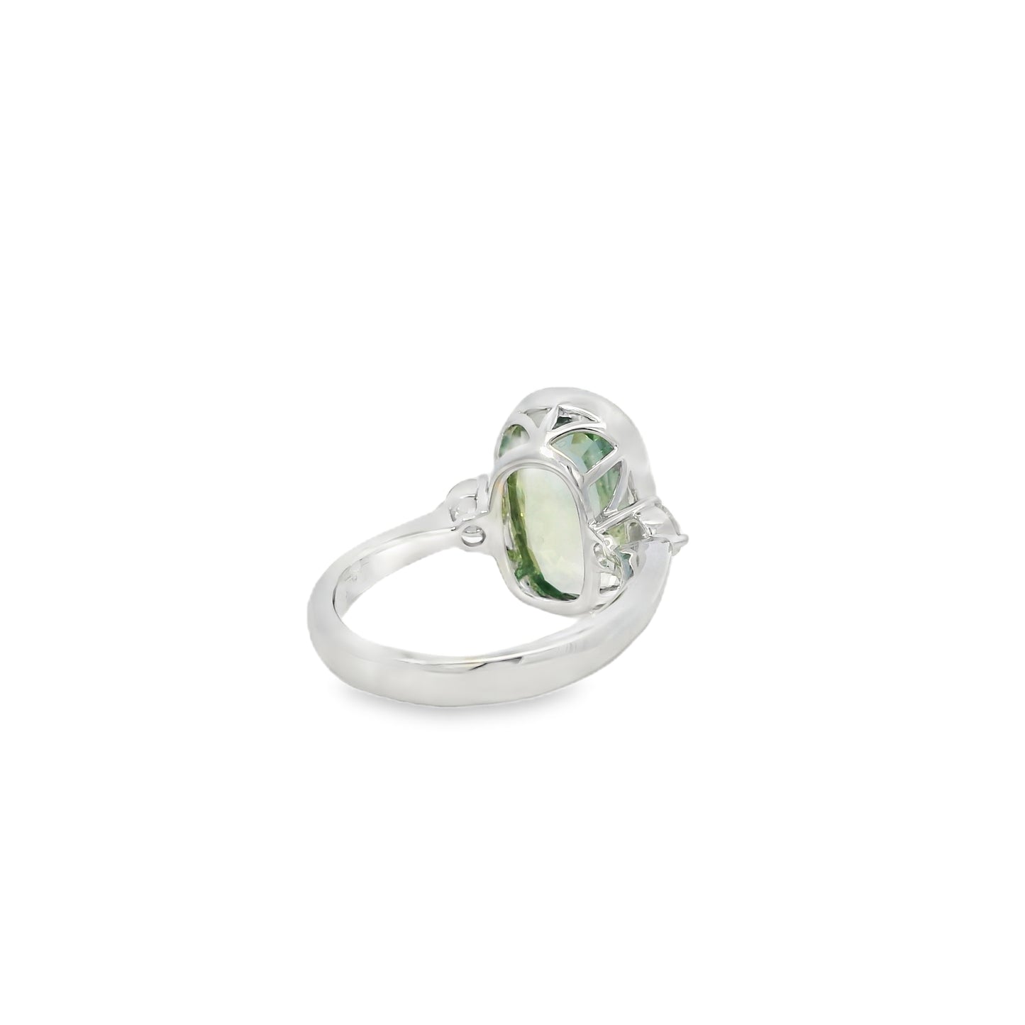 18k White Gold 6.10ct Natural GIA Certified Green Sapphire Ring