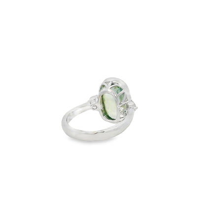 18k White Gold 6.10ct Natural GIA Certified Green Sapphire Ring
