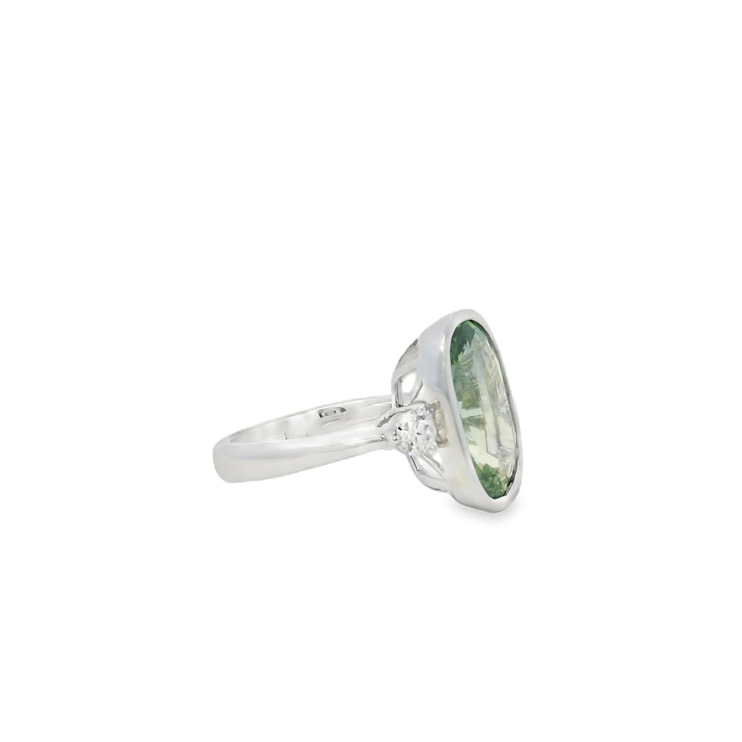 18k White Gold 6.10ct Natural GIA Certified Green Sapphire Ring