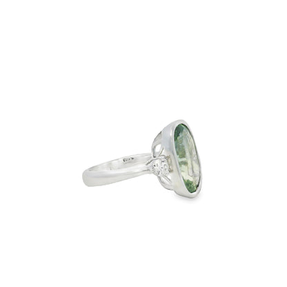 18k White Gold 6.10ct Natural GIA Certified Green Sapphire Ring