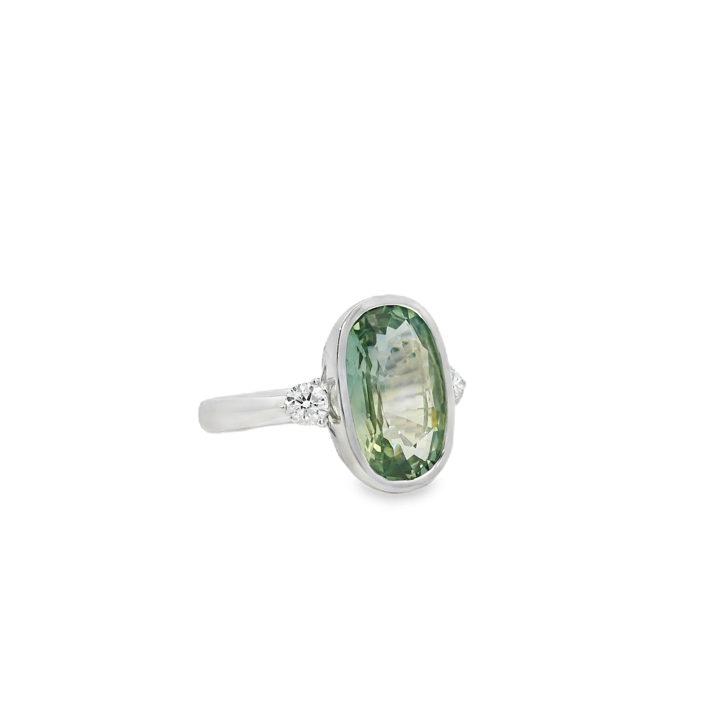 18k White Gold 6.10ct Natural GIA Certified Green Sapphire Ring