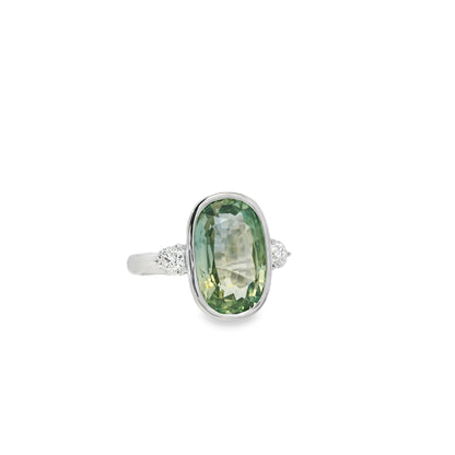 18k White Gold 6.10ct Natural GIA Certified Green Sapphire Ring