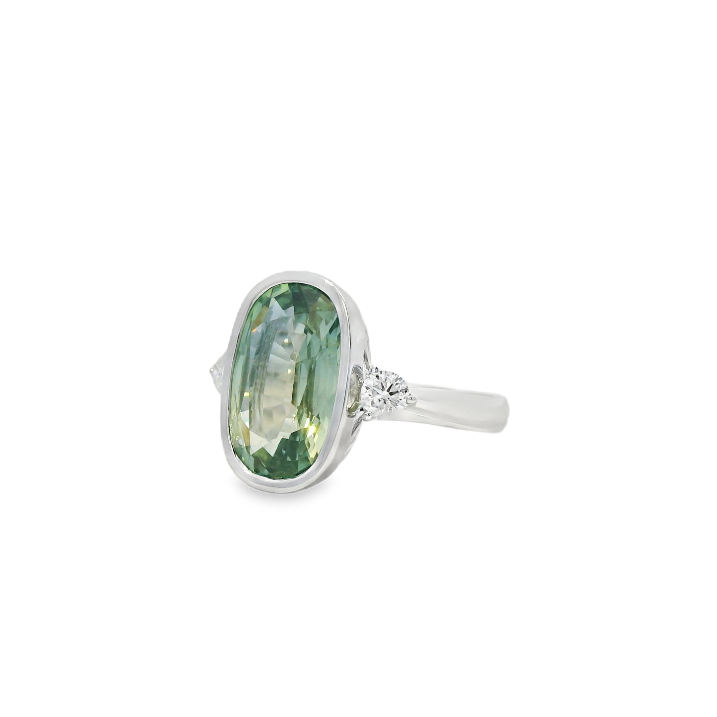 18k White Gold 6.10ct Natural GIA Certified Green Sapphire Ring