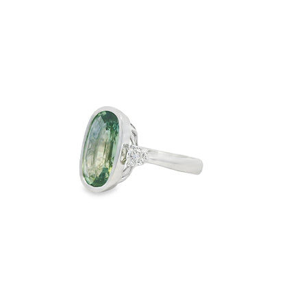 18k White Gold 6.10ct Natural GIA Certified Green Sapphire Ring