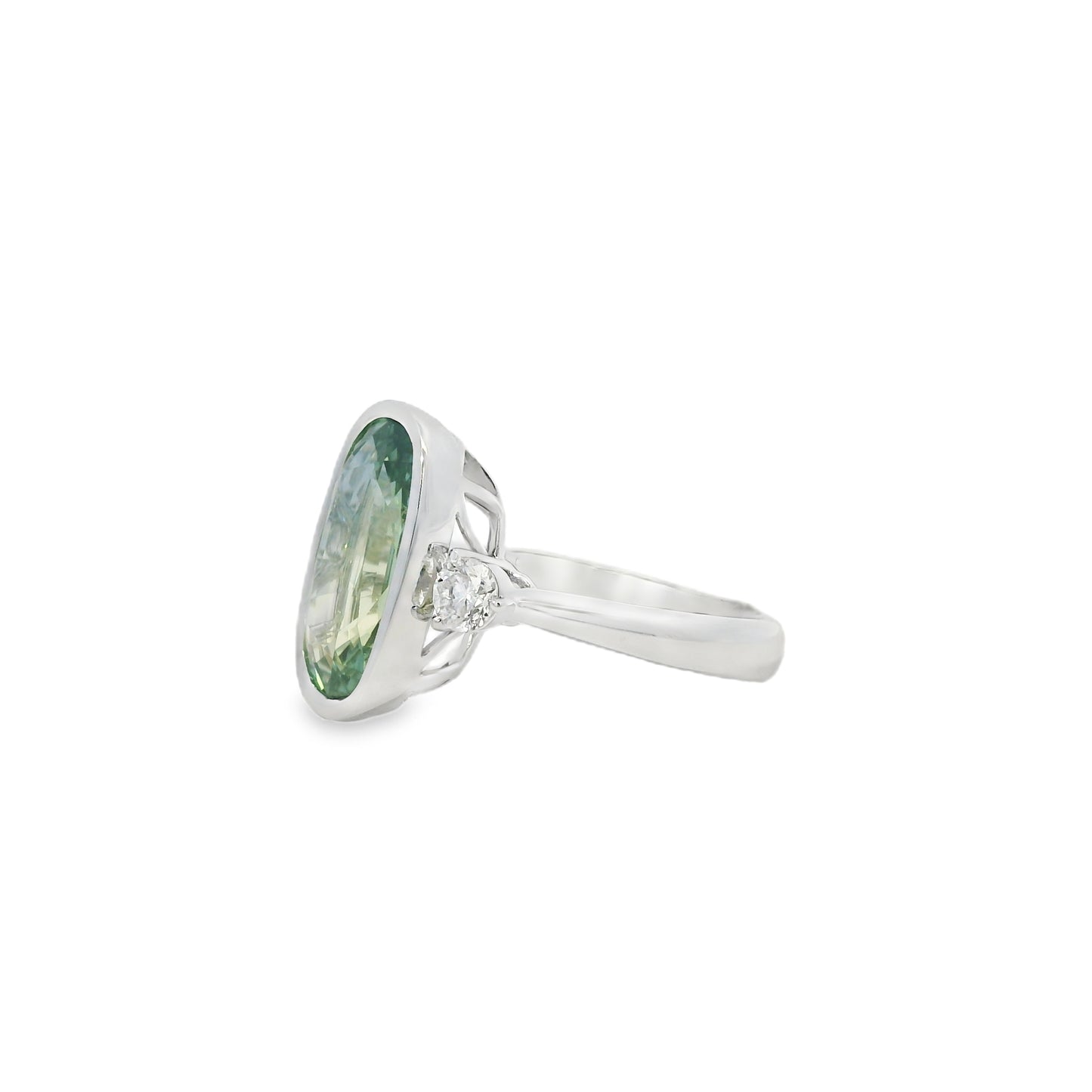 18k White Gold 6.10ct Natural GIA Certified Green Sapphire Ring