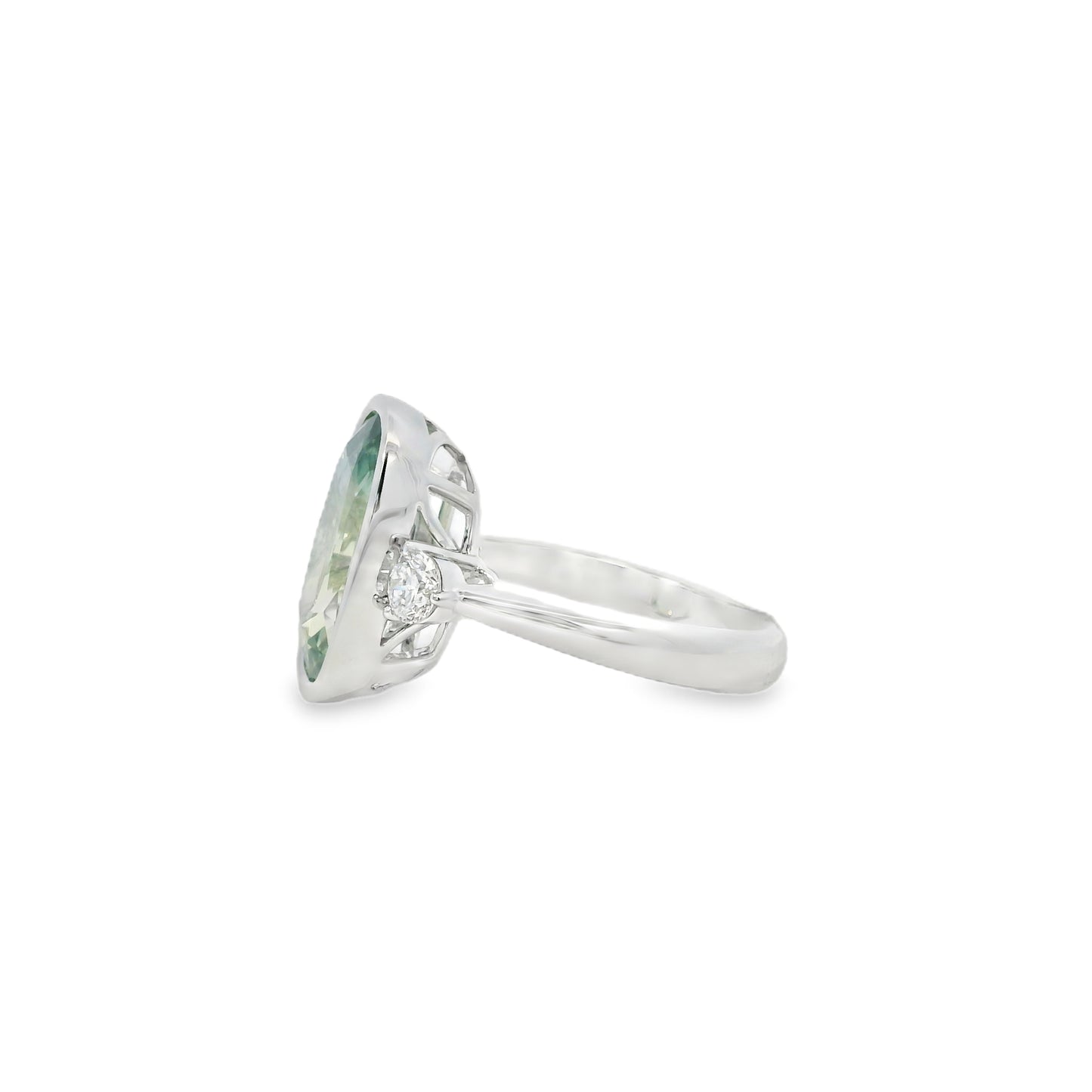 18k White Gold 6.10ct Natural GIA Certified Green Sapphire Ring