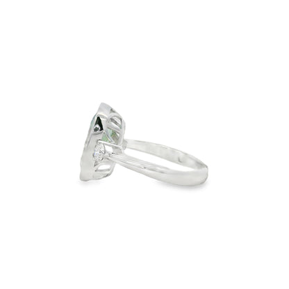 18k White Gold 6.10ct Natural GIA Certified Green Sapphire Ring