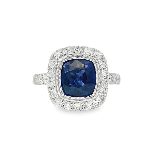 18k White Gold 6.70ct Natural GIA Certified Blue Sapphire Ring
