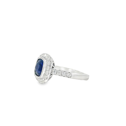 18k White Gold 6.70ct Natural GIA Certified Blue Sapphire Ring
