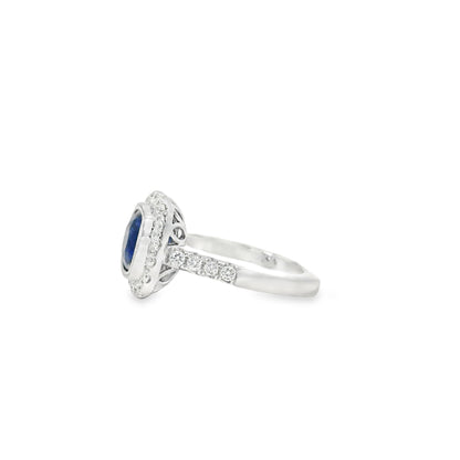 18k White Gold 6.70ct Natural GIA Certified Blue Sapphire Ring
