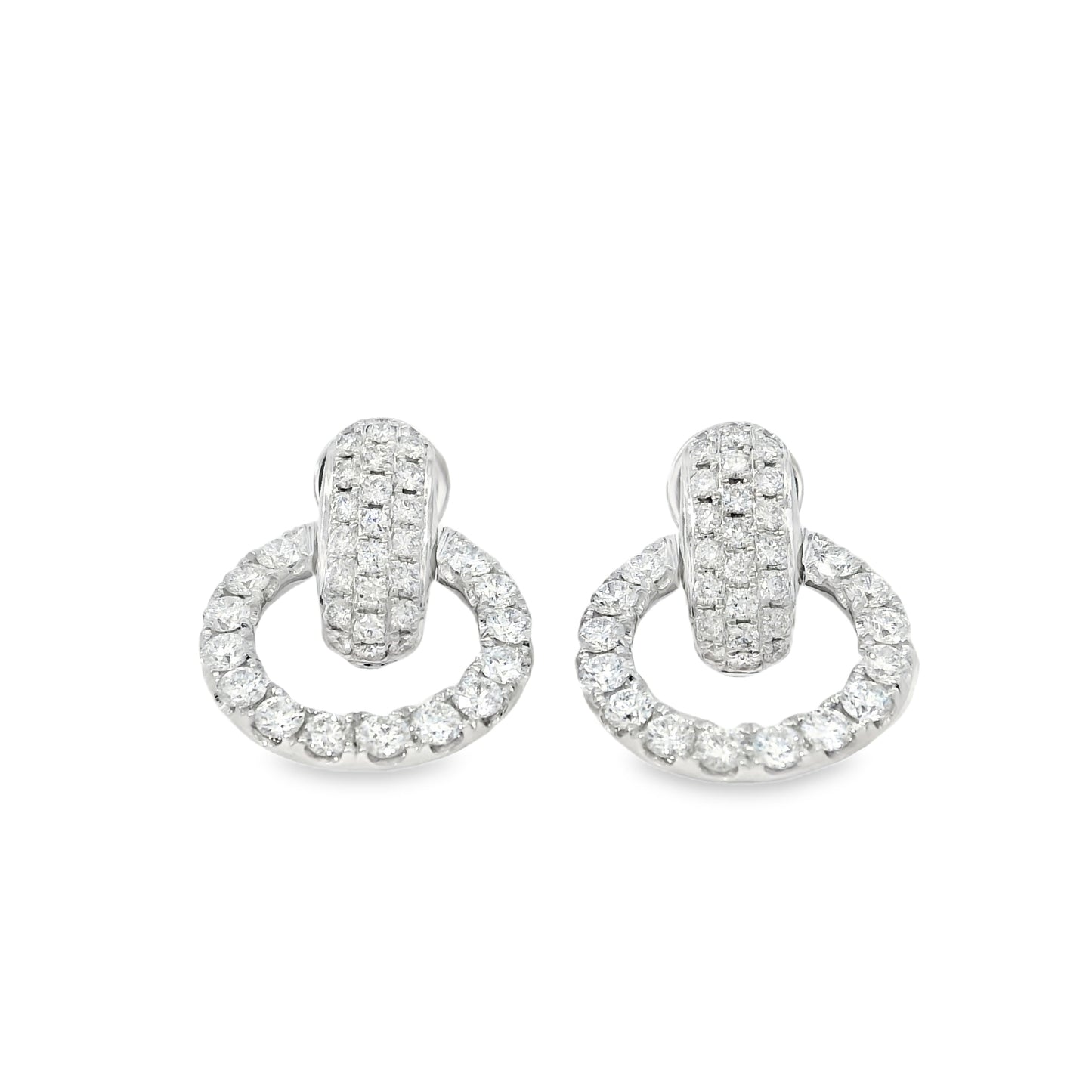 18k White Gold 6.10ct Round Diamond Interlocking Circle Dangle Earrings