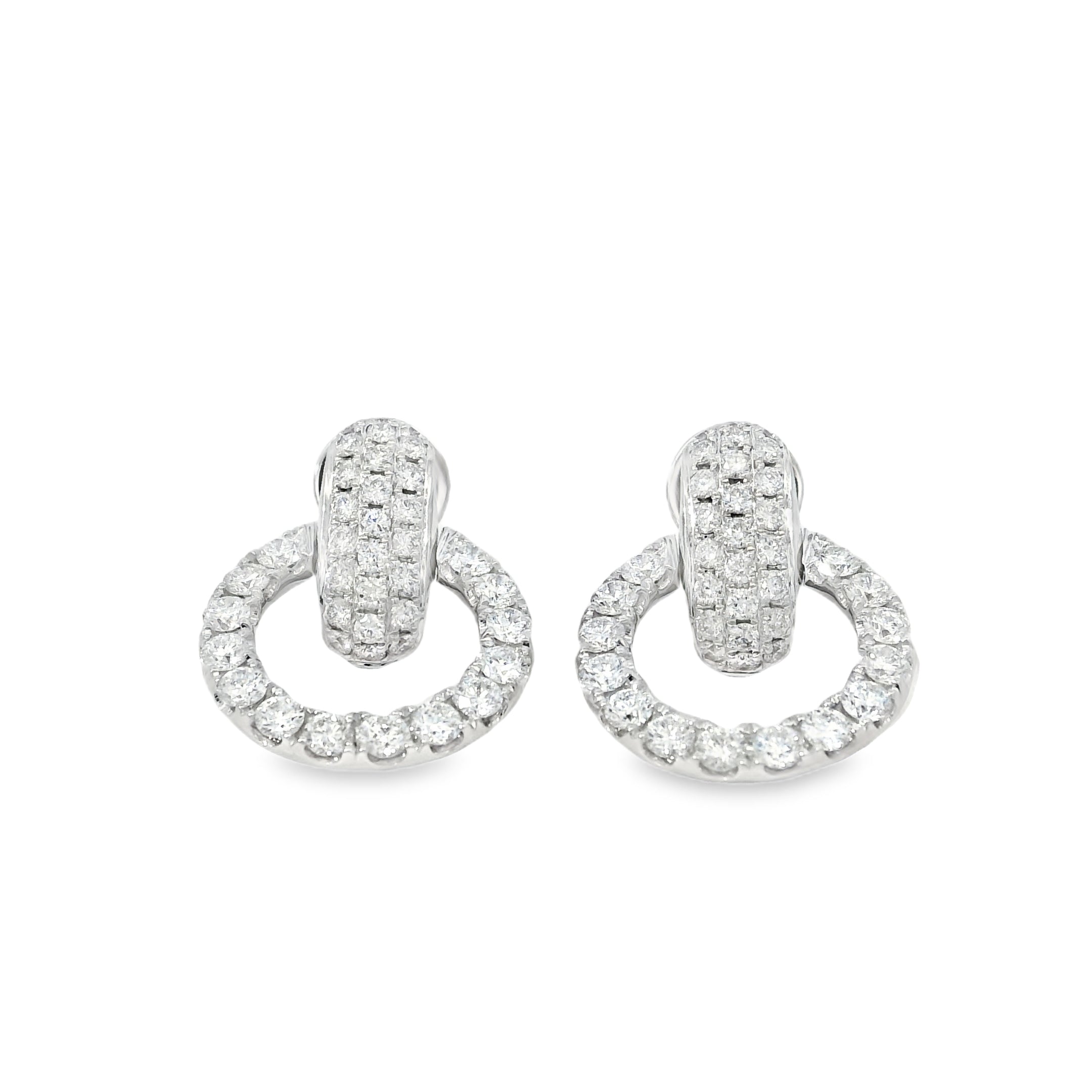 18k White Gold 6.10ct Round Diamond Interlocking Circle Dangle Earrings