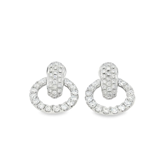 18k White Gold 6.10ct Round Diamond Interlocking Circle Dangle Earrings