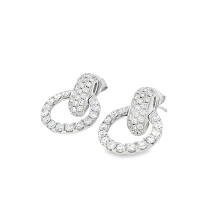 18k White Gold 6.10ct Round Diamond Interlocking Circle Dangle Earrings