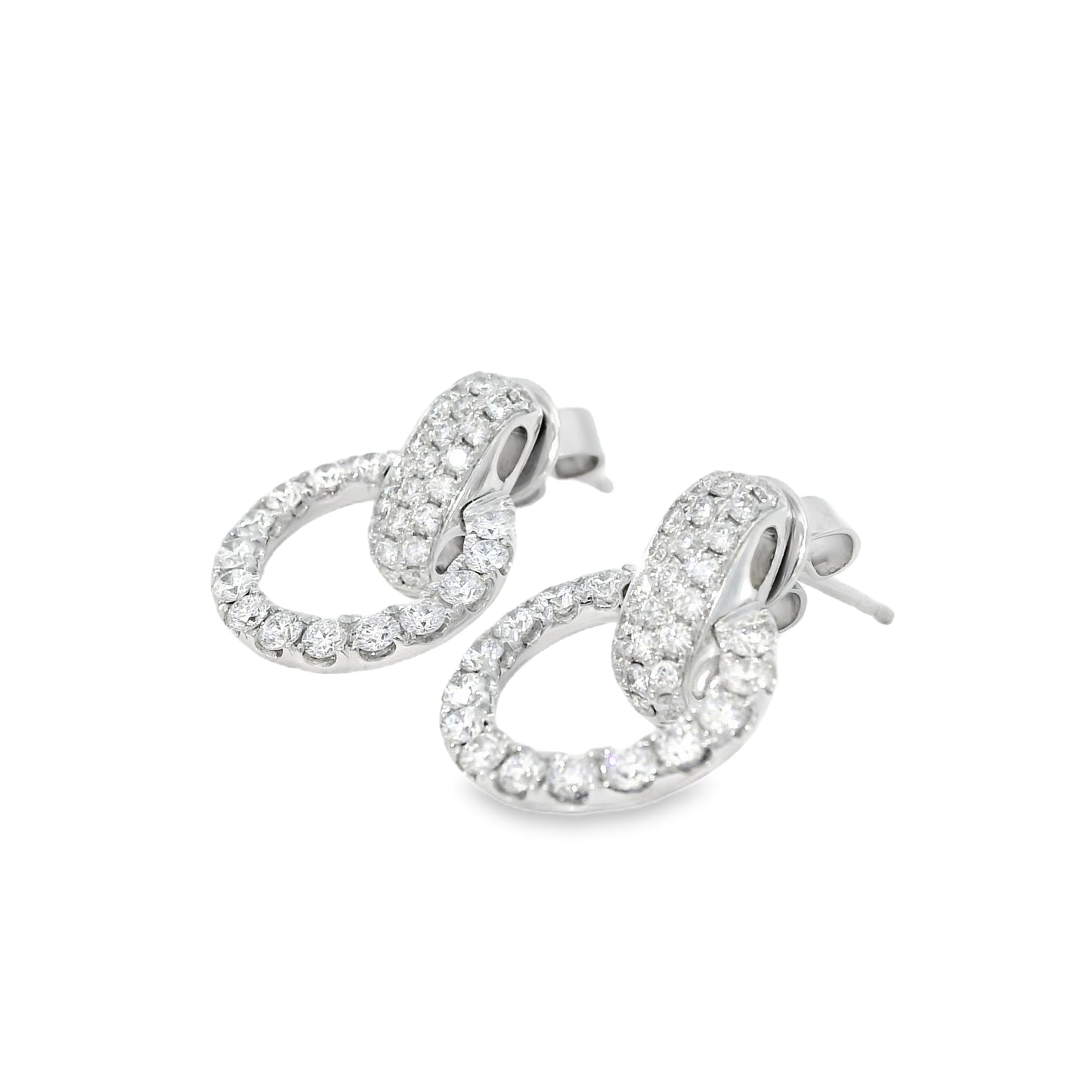 18k White Gold 6.10ct Round Diamond Interlocking Circle Dangle Earrings